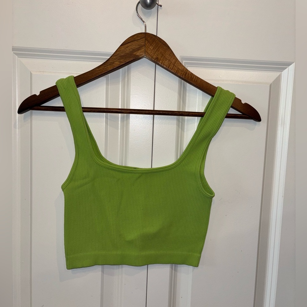 Zara Green Fitted Crop Tank Top